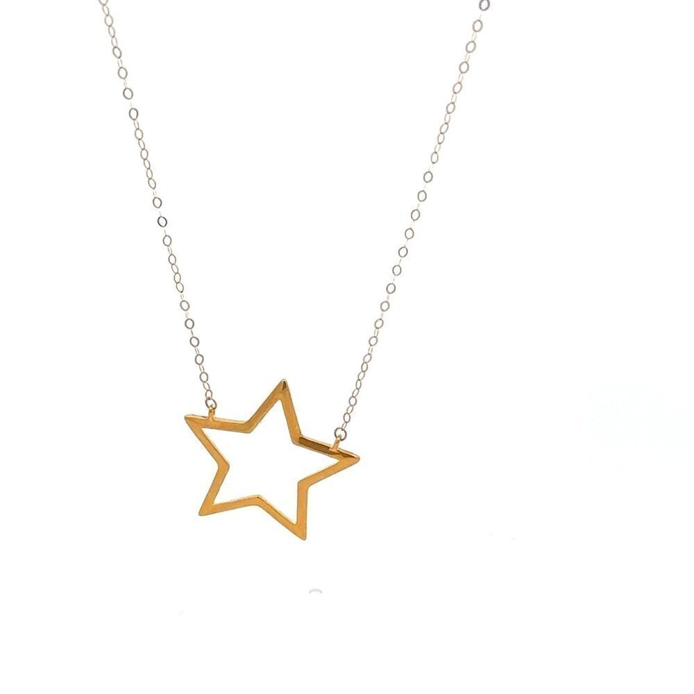 18K Gold Necklace Chain Cable Link Star Pendant 1.37 grams - Picture 6 of 9